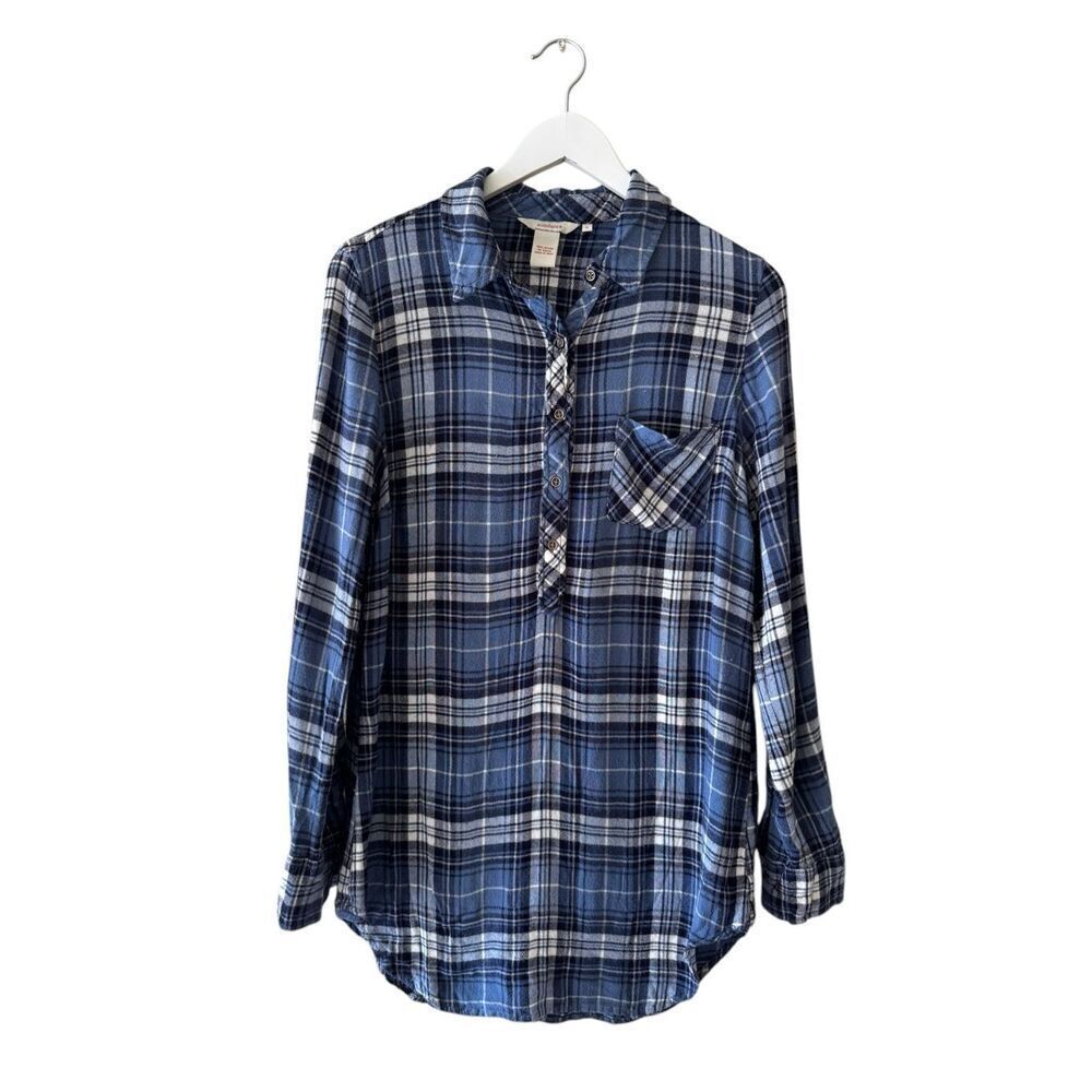 Sundance Flannel Button Up Shirt Long Sleeve Blue Plaid Flap Pockets  Sz S #2375